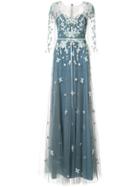 Marchesa Notte Floral-appliquéd Gown - Blue
