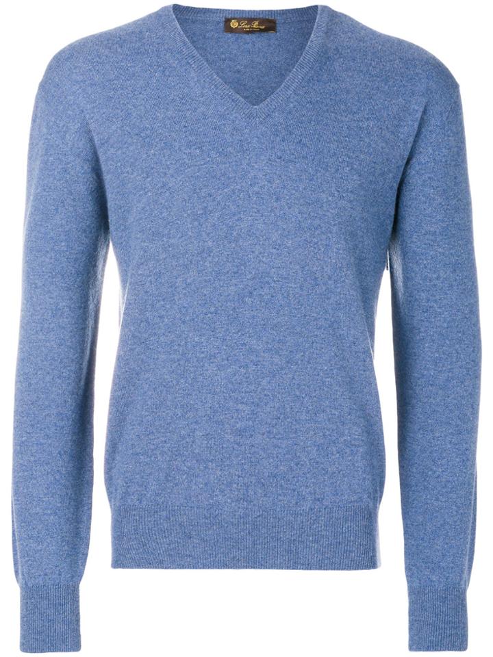 Loro Piana Long Sleeved V-neck Sweater - Blue