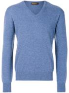 Loro Piana Long Sleeved V-neck Sweater - Blue