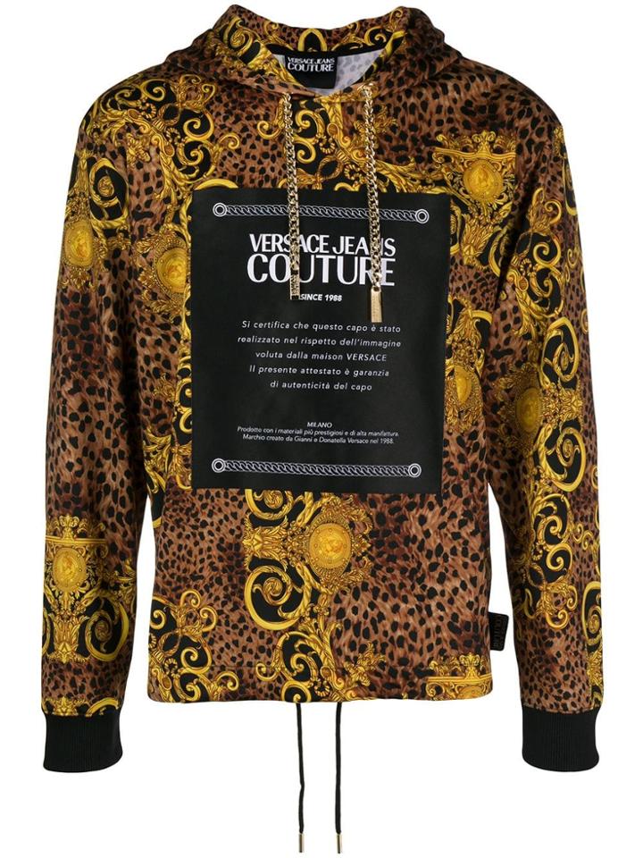 Versace Jeans Couture Logo Leopard Print Hoodie - Yellow