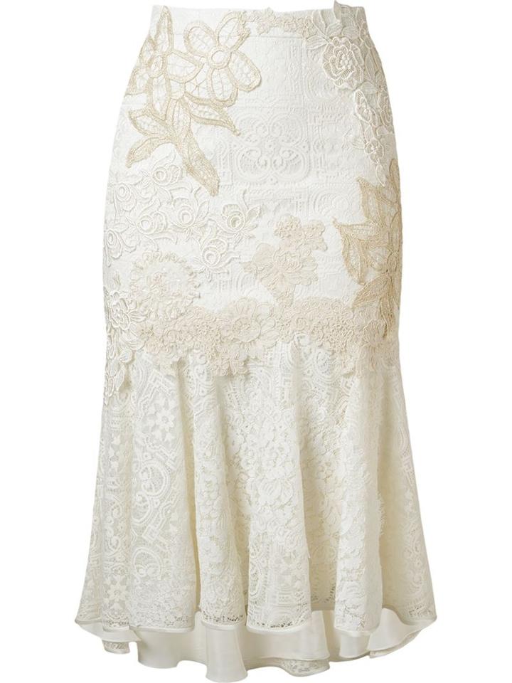 Martha Medeiros Embroidered Lace Mix Midi Skirt