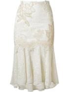 Martha Medeiros Embroidered Lace Mix Midi Skirt
