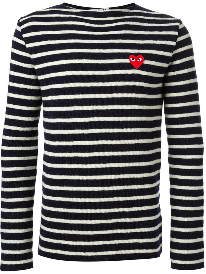 Comme Des Garçons Play Embroidered Heart Striped Sweater