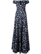 Carolina Herrera Printed Off Shoulder Gown - Blue