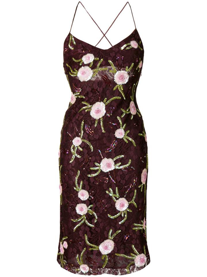 William Vintage Embellished Slip Dress - Red