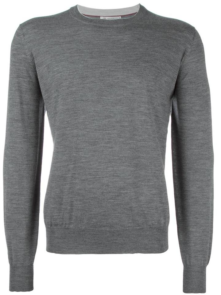 Brunello Cucinelli Crew Neck Jumper, Men's, Size: 52, Grey, Cashmere/virgin Wool