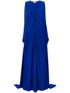 Lanvin Draped Maxi V-neck Dress - Blue