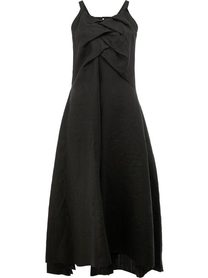 Aganovich Draped Panel Midi Dress, Women's, Size: 36, Black, Linen/flax