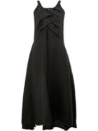 Aganovich Draped Panel Midi Dress, Women's, Size: 36, Black, Linen/flax