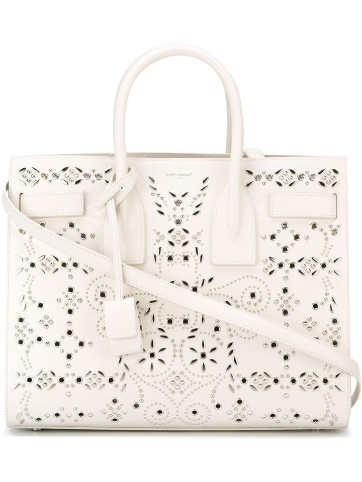 Saint Laurent Small Sac De Jour Tote, Women's, White, Leather/metal