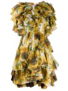 Dolce & Gabbana Sunflower Print Ruffled Dress - Neutrals