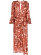 Johanna Ortiz Gardeners Edge Floral Print Gathered Silk Dress -