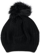 Le Chapeau Ribbed Pom Pom Hat - Black