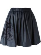 Msgm Elastic Waistband Embroidered Skirt, Women's, Size: 40, Blue, Polyester/polyurethane