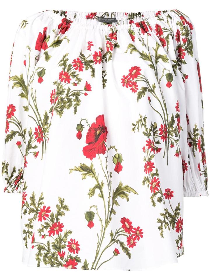 Alexander Mcqueen Poppyfield Print Blouse - White