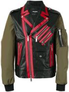 Dsquared2 Contrast Sleeve Chiodo Jacket - Black