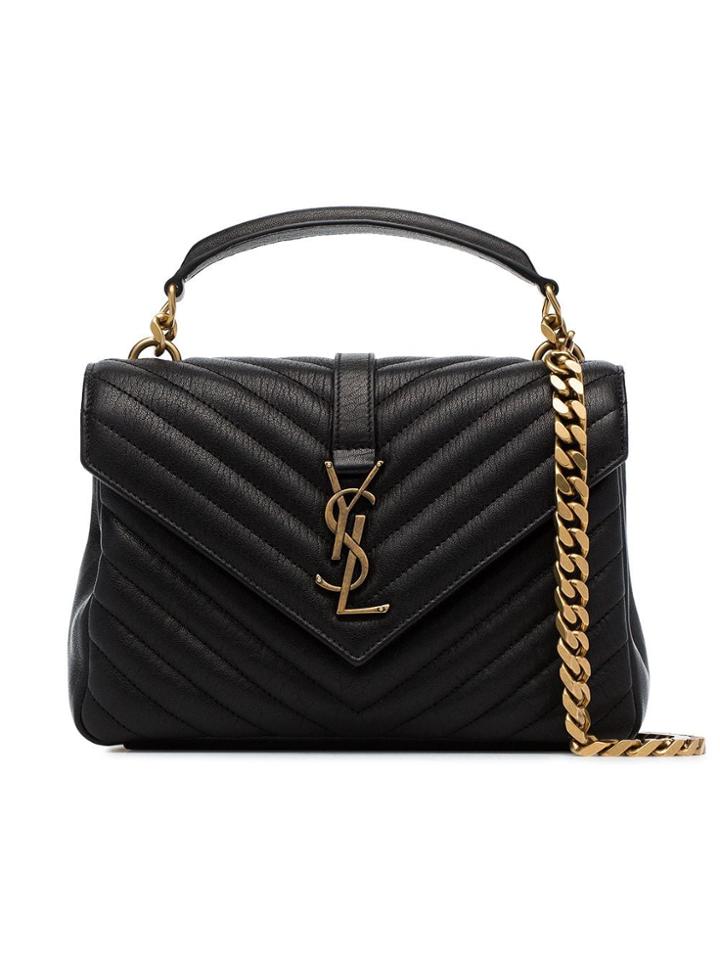 Saint Laurent Black College Medium Quilted Leather Shoulder Bag