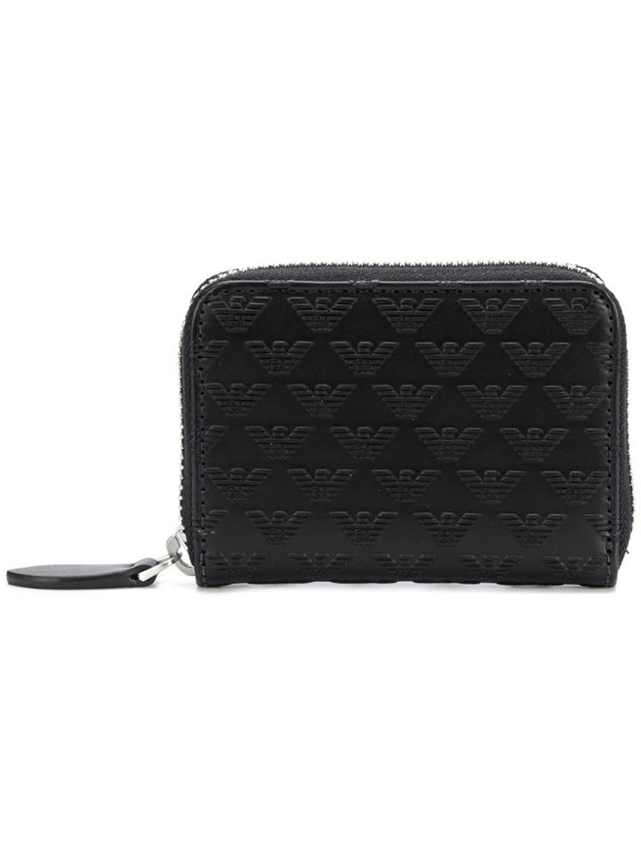 Emporio Armani Embroidered Leather Wallet - Black