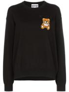 Moschino Teddy Embroidered Long-sleeved Knitted Cotton T-shirt - Black
