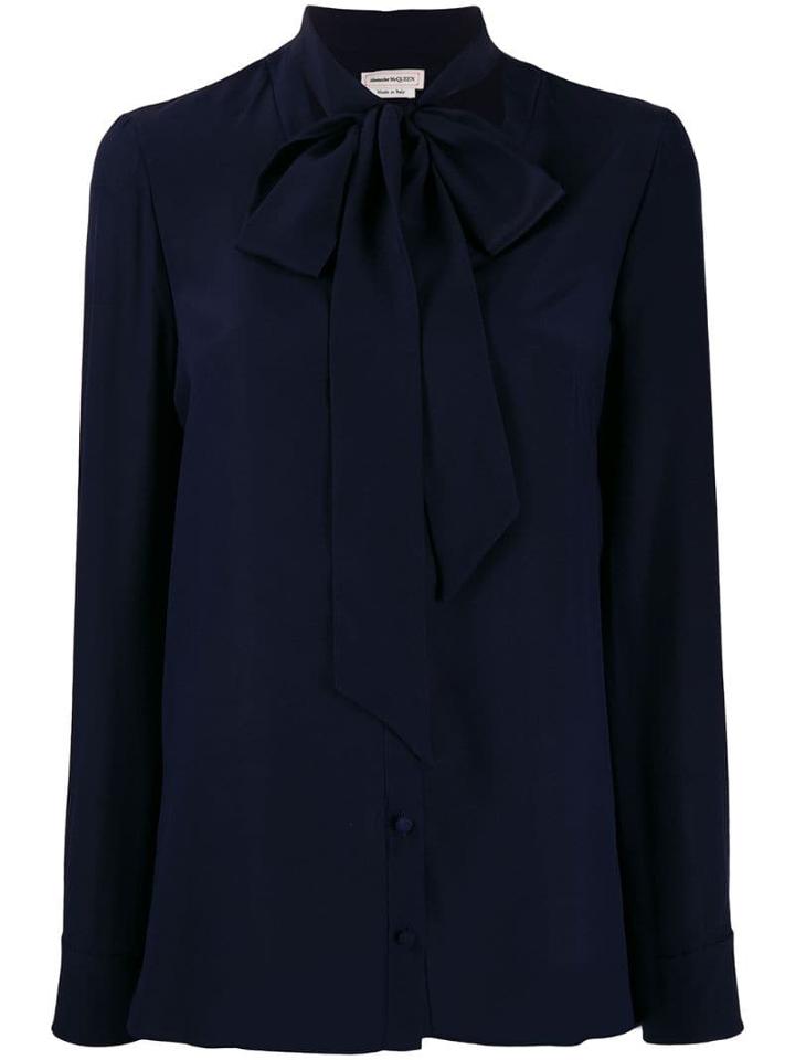 Alexander Mcqueen Crepe De Chine Necktie Blouse - Blue