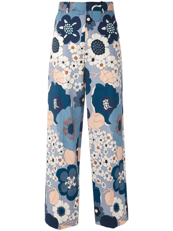 Chloé - Wide Leg Floral Trousers - Women - Cotton - 40, Blue, Cotton