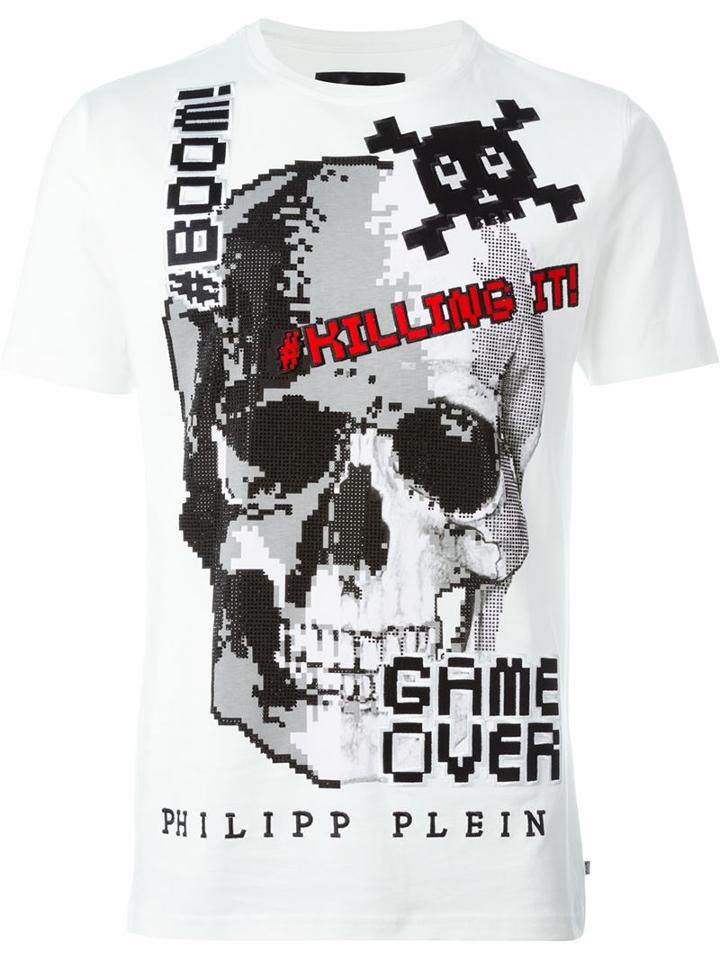 Philipp Plein Game Over T-shirt, Men's, Size: S, White, Cotton