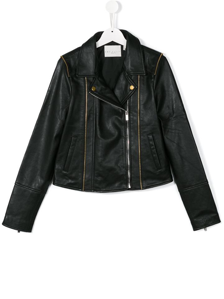 Une Fille Zipped Leather Jacket, Girl's, Size: 16 Yrs, Black
