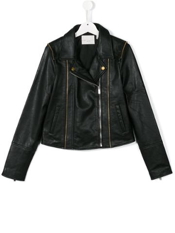 Une Fille Zipped Leather Jacket, Girl's, Size: 16 Yrs, Black