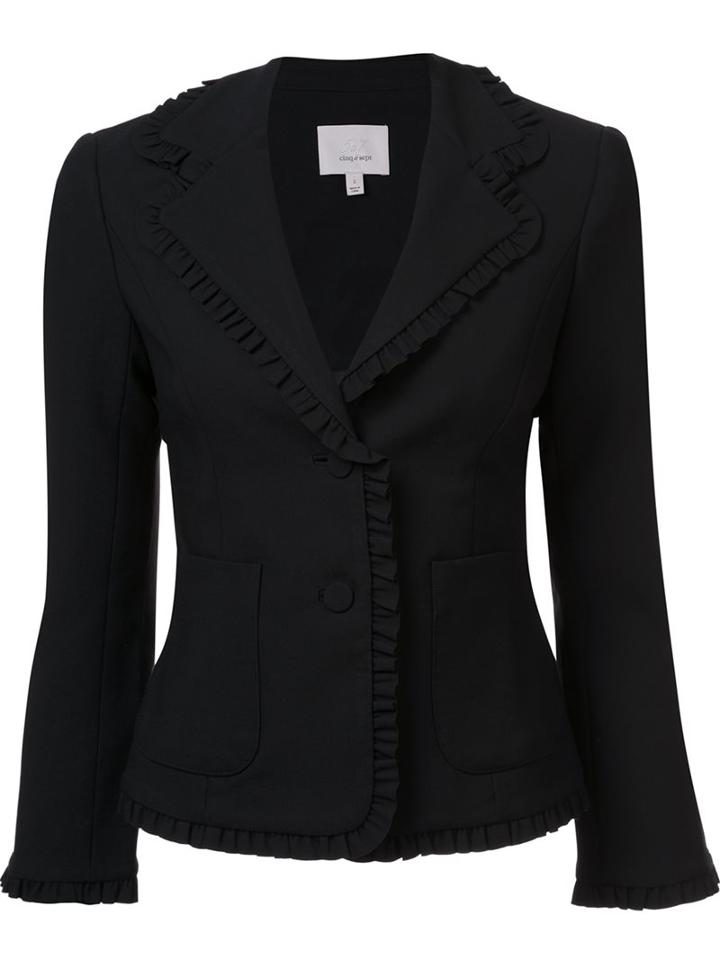 Cinq A Sept Ruffle Trim Blazer, Women's, Size: 8, Black, Polyester/spandex/elastane/viscose