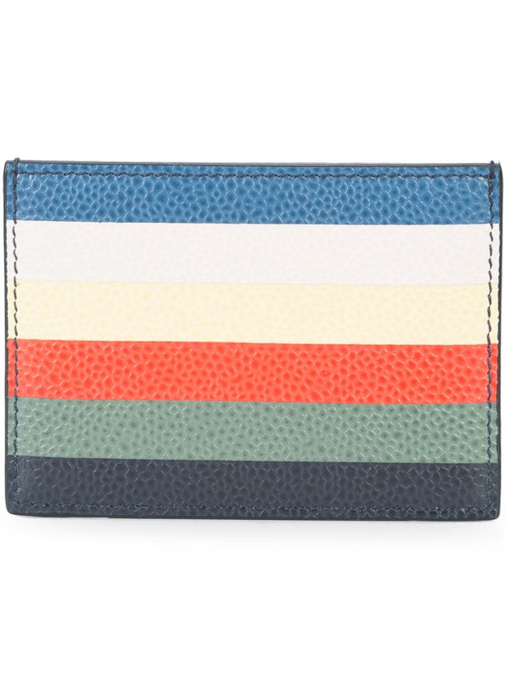 Thom Browne Single Card Holder With Horizontal Stripes In Pebble Grain