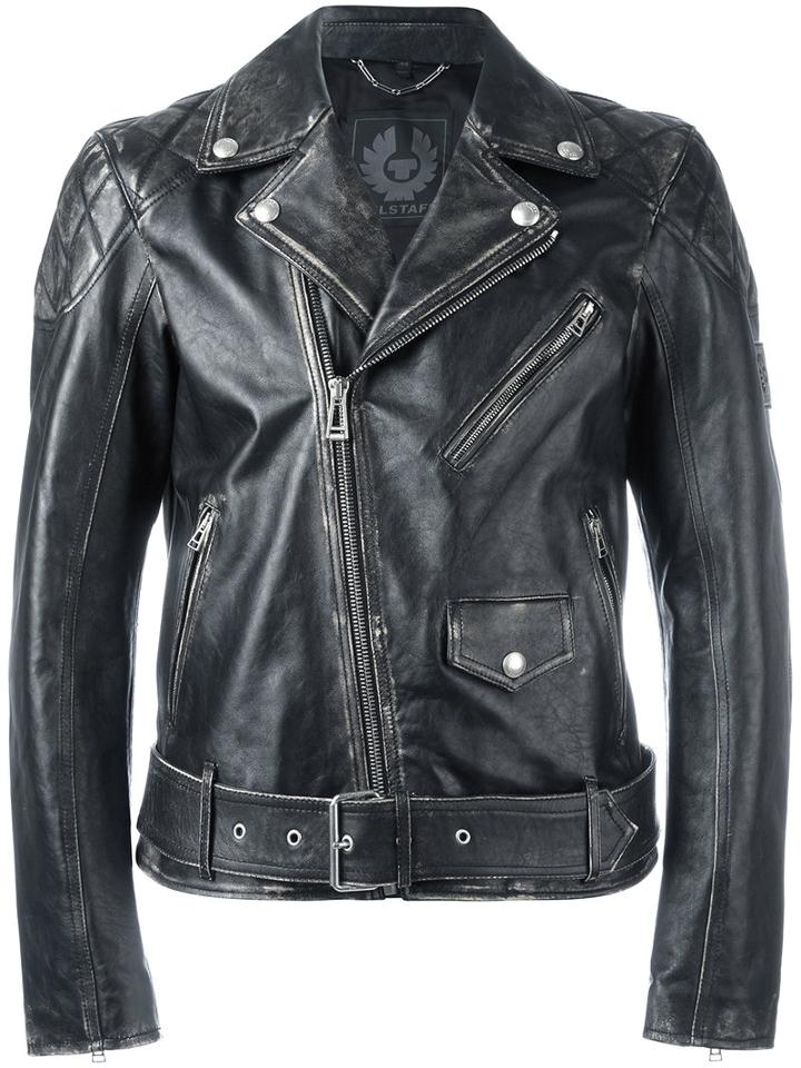 Belstaff Distressed Biker Jacket, Men's, Size: 54, Black, Calf Leather