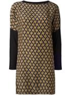 Agnona Cashmere Geometric Pattern Dress, Women's, Size: Small, Black, Silk/cashmere