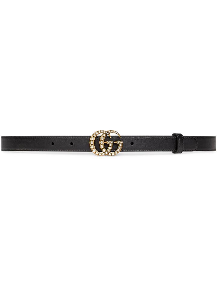 Gucci Leather Belt With Pearl Double G Buckle - Black