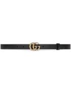 Gucci Leather Belt With Pearl Double G Buckle - Black