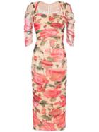 Dolce & Gabbana Floral Print Ruched Dress - Pink