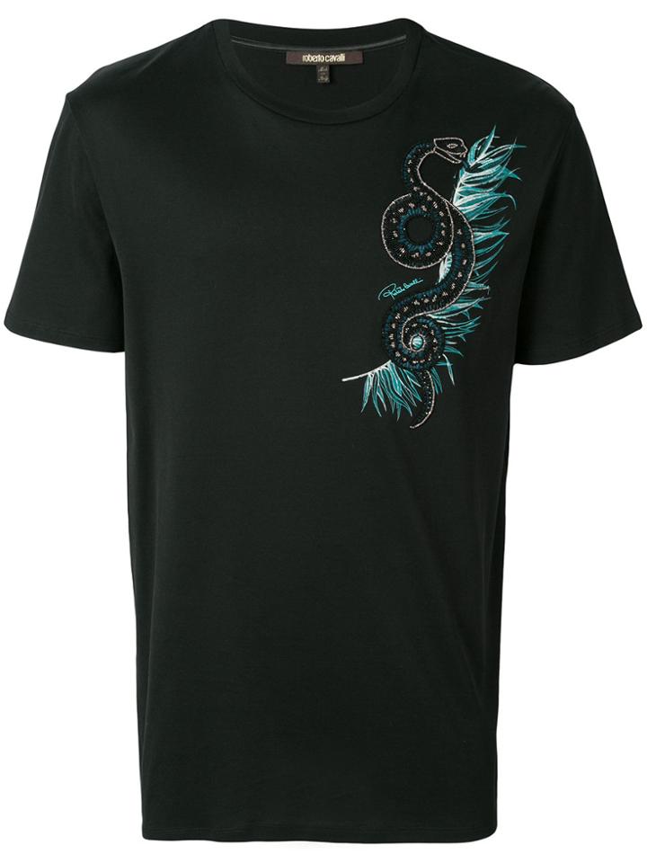 Roberto Cavalli Snake Embellished T-shirt - Black