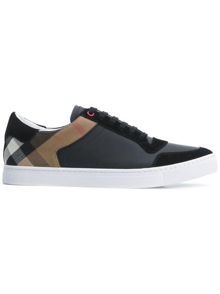 Burberry Leather And House Check Sneakers - Black