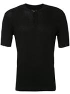 Emporio Armani - Ribbed Henley T-shirt - Men - Silk/cotton - 54, Black, Silk/cotton