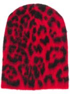 Laneus Leopard Print Beanie - Red
