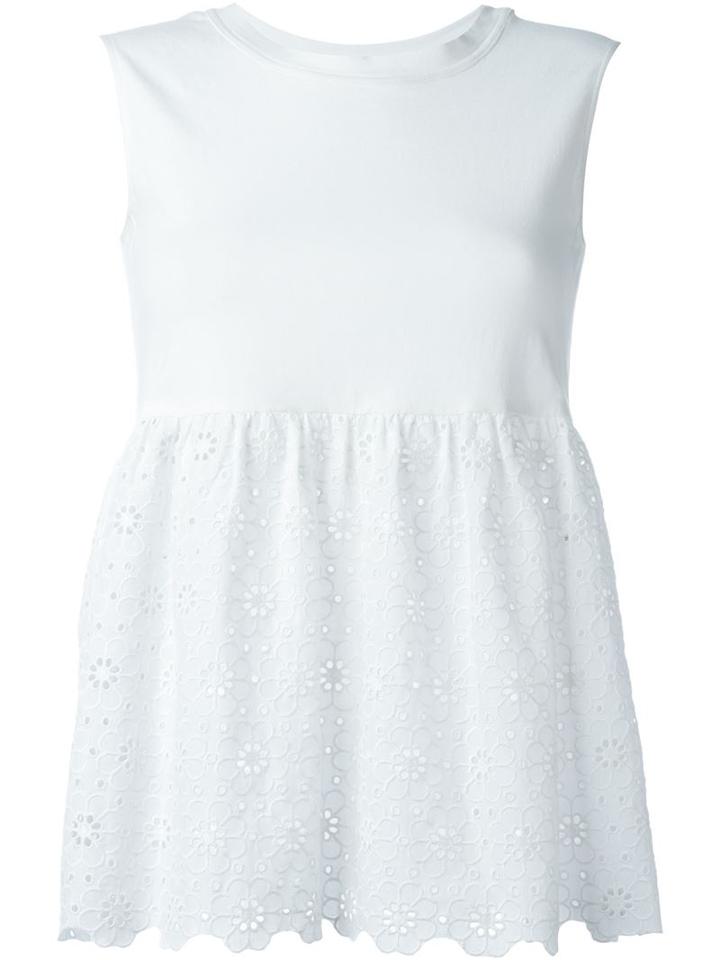 L Autre Chose Anglaise Broderie Flared Top, Women's, Size: 38, White, Cotton