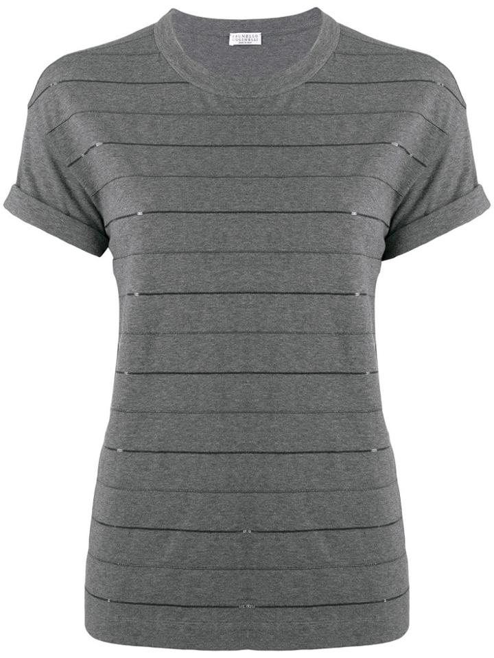 Brunello Cucinelli Embellished Stripes T-shirt - Grey