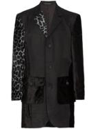 Yohji Yamamoto Mixed Print Long-line Blazer Jacket - Black
