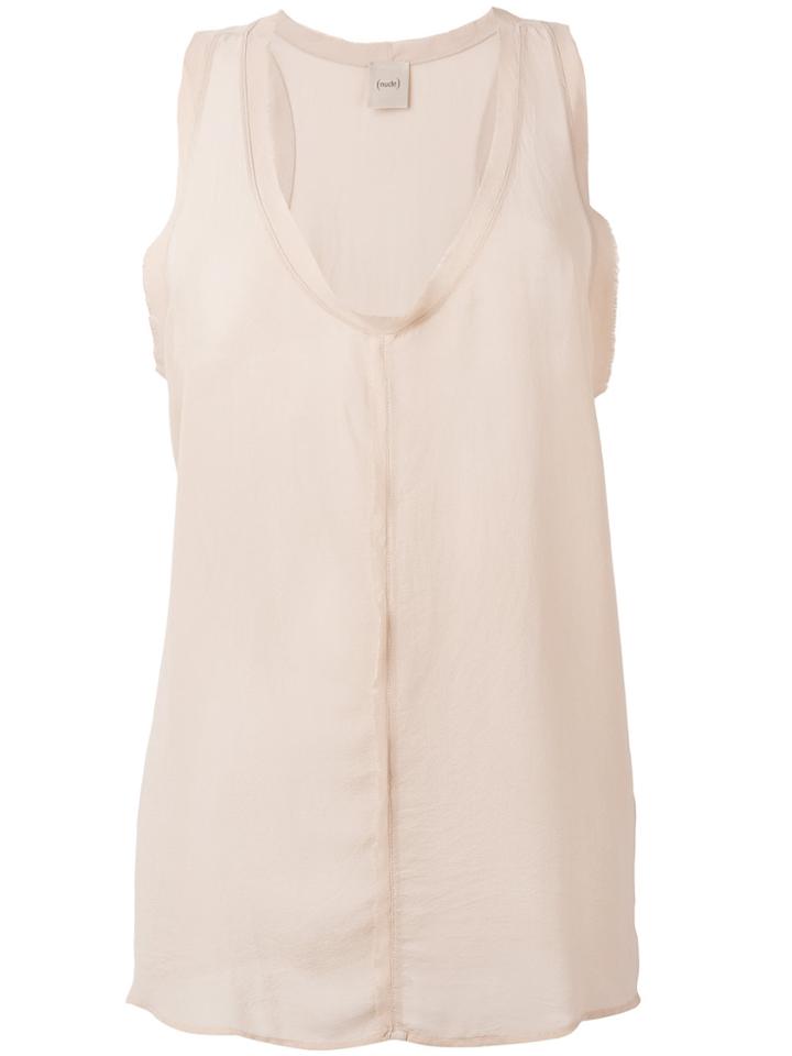 Nude Semi-sheer V-neck Tank - Nude & Neutrals
