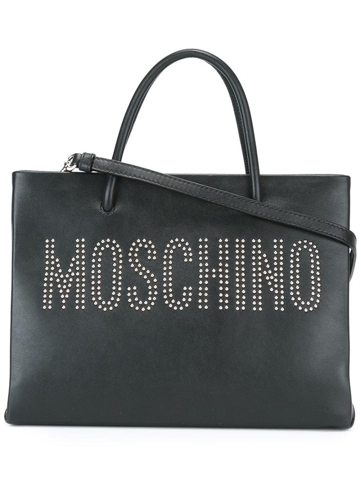 Moschino Logo Studded Tote, Women's, Black, Leather