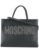 Moschino Logo Studded Tote, Women's, Black, Leather