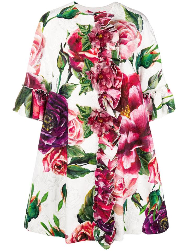 Dolce & Gabbana Peony Print Overcoat - White