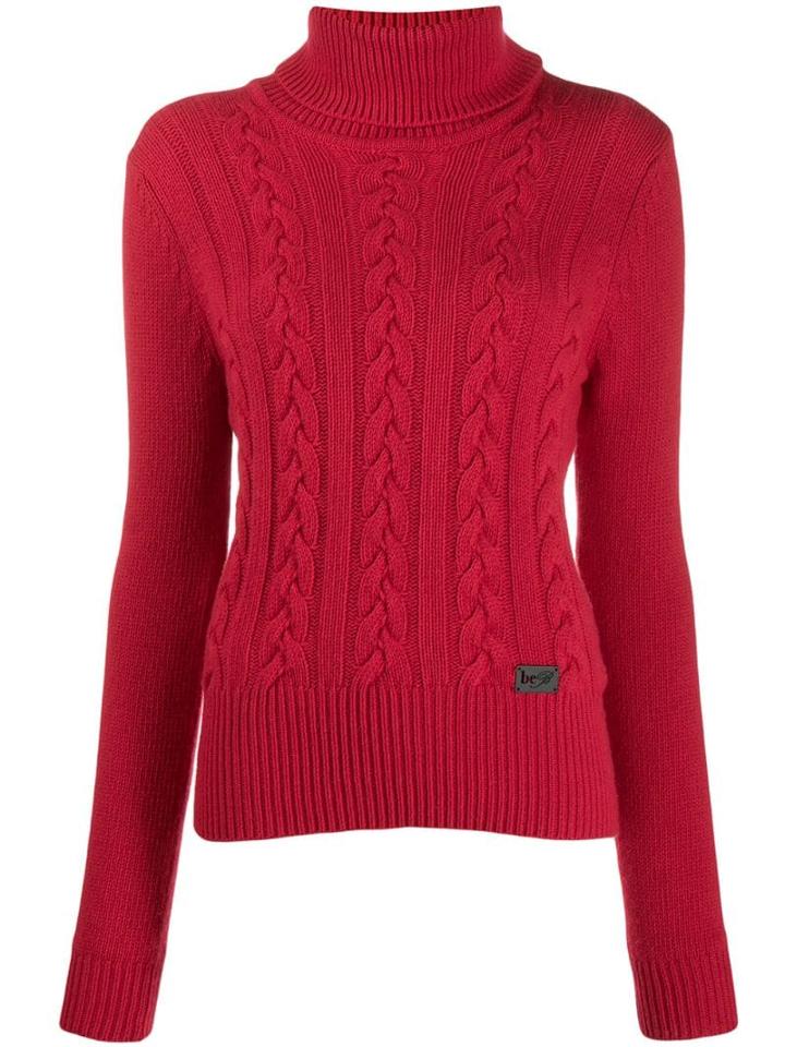 Be Blumarine Roll Neck Cable Knit Sweater - Red