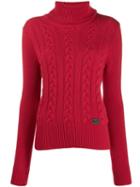 Be Blumarine Roll Neck Cable Knit Sweater - Red