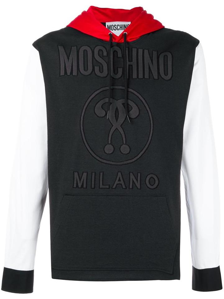 Moschino Poplin Sleeve Hoodie, Men's, Size: 48, Black, Cotton