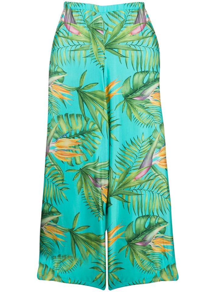 Mc2 Saint Barth Flared Foliage Print Trousers - Green